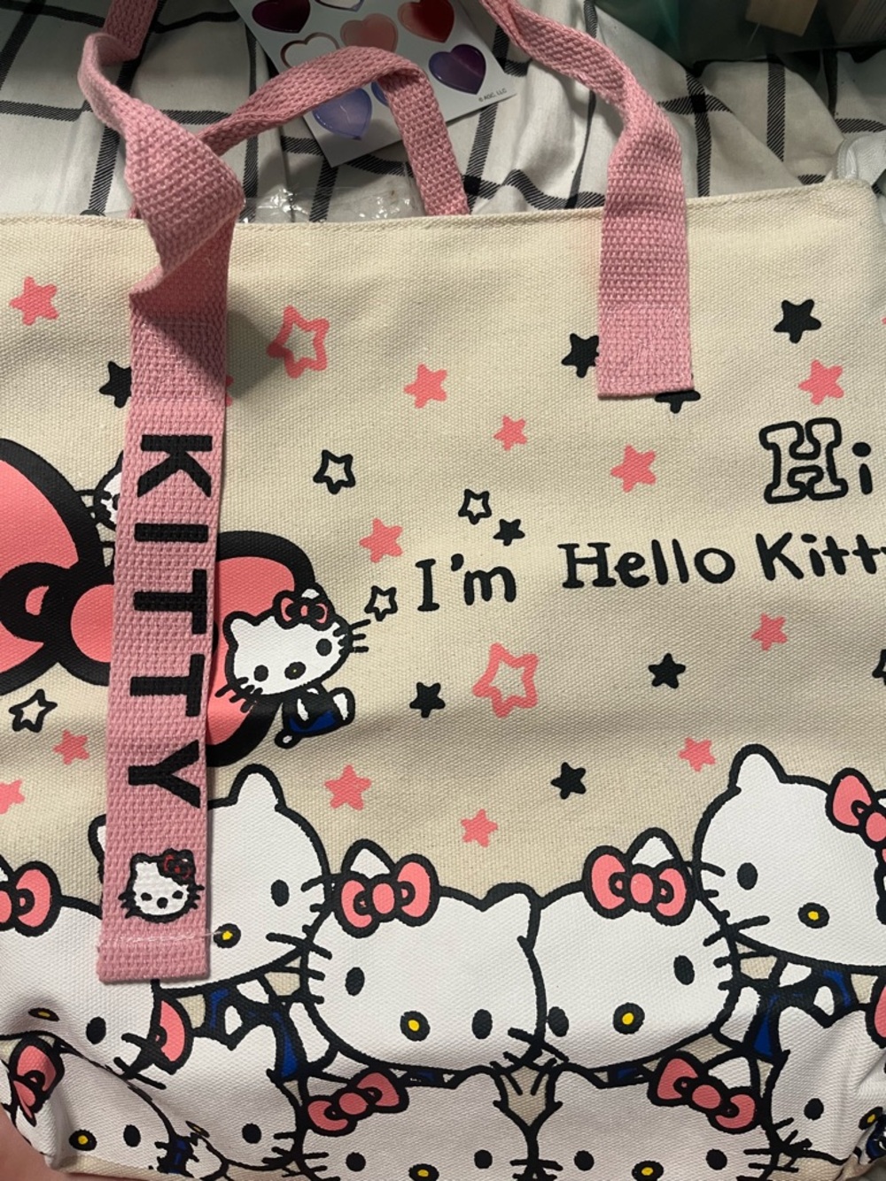Sanrio Hello Kitty Canvas Tote Bag in Pink and Cream